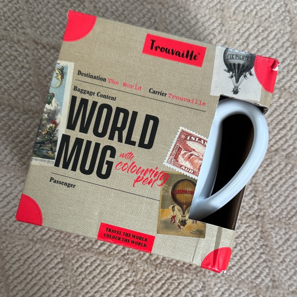 World Mug with Coloring Pen - White